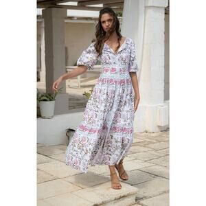 HANNAH ARTWEAR Sz 3 L Camilla Maxi Floral Dress Bougainvillea